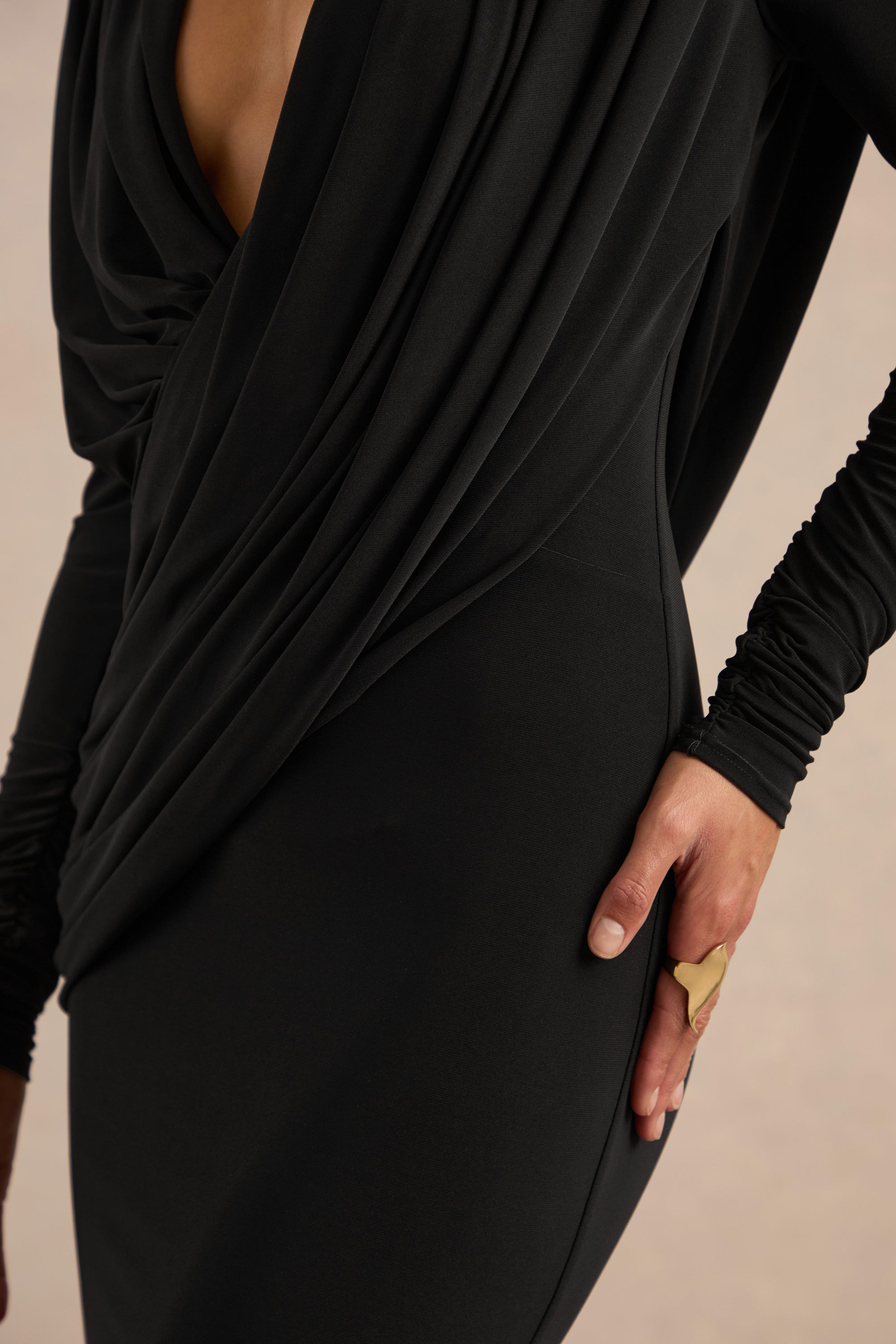 ECM_HR_CL138709001 - Azmina Black V-Neck Maxi Dress With Draped Detailing4.jpg