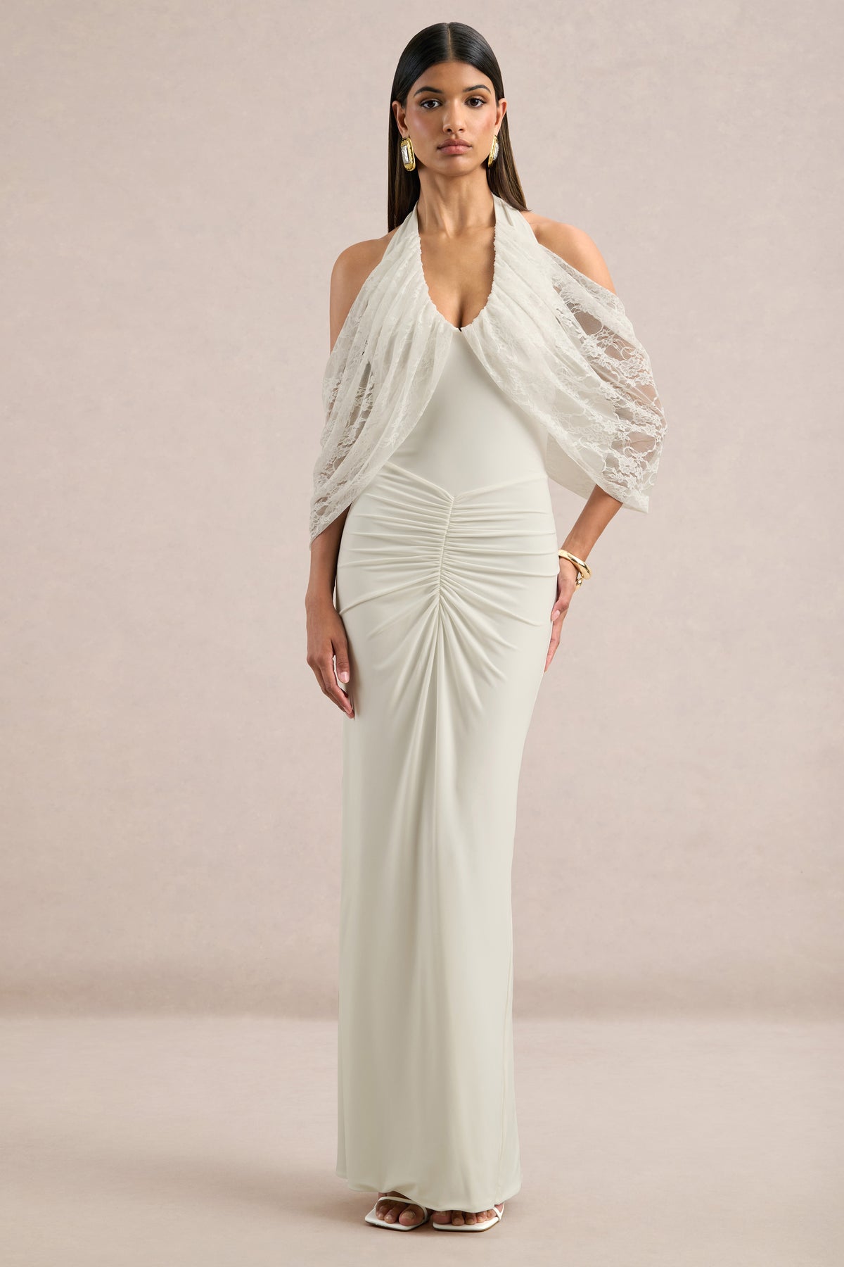 ECM_HR_CL138734110 - Chara _ White Halter-Neck Maxi Dress With Ruched Detailing And Lace Sleeves Detail0.jpg