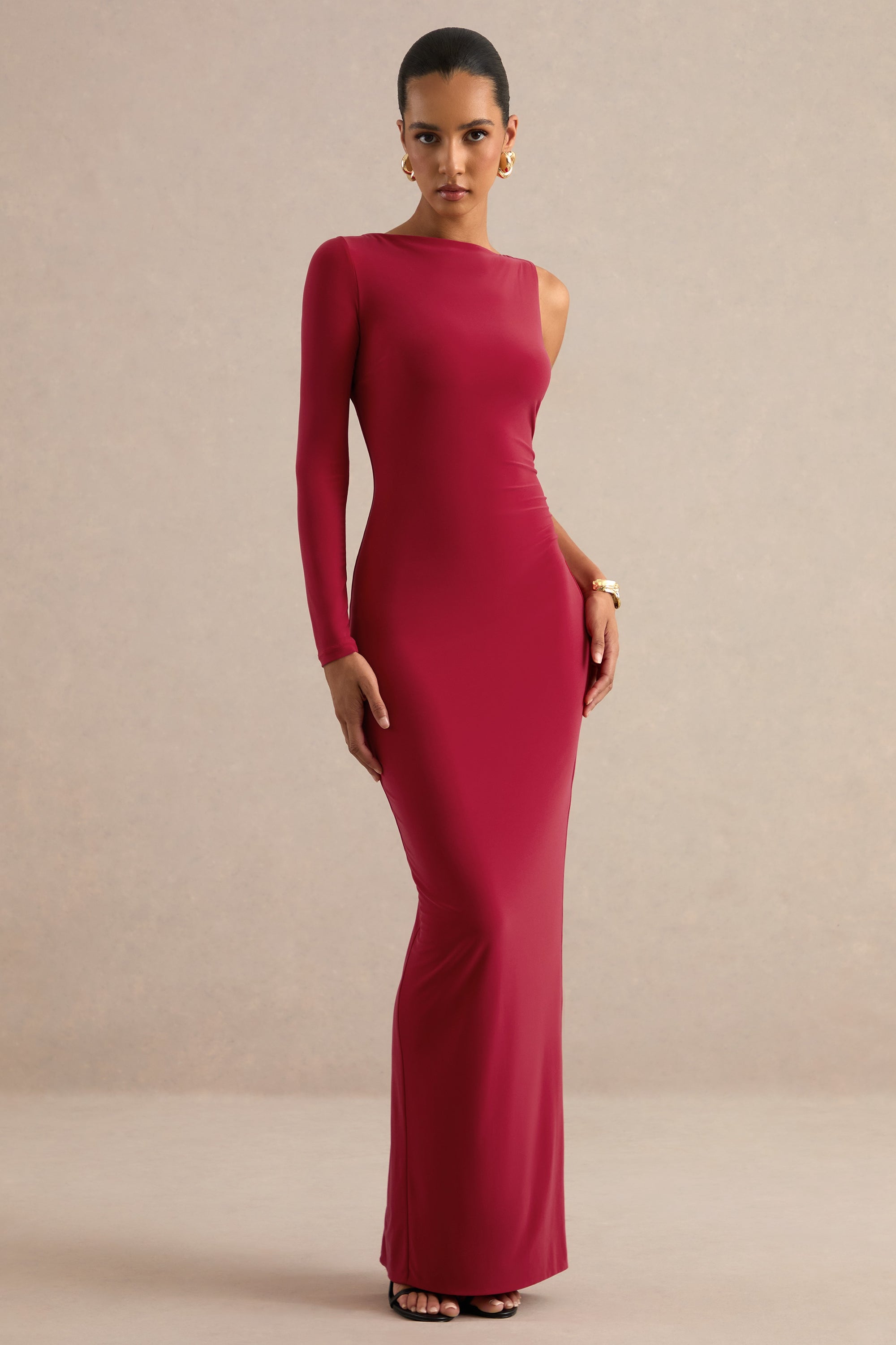 ECM_HR_CL138761100 - Kestrel _ Red Round-Neck One Sleeve Maxi Dress2.jpg