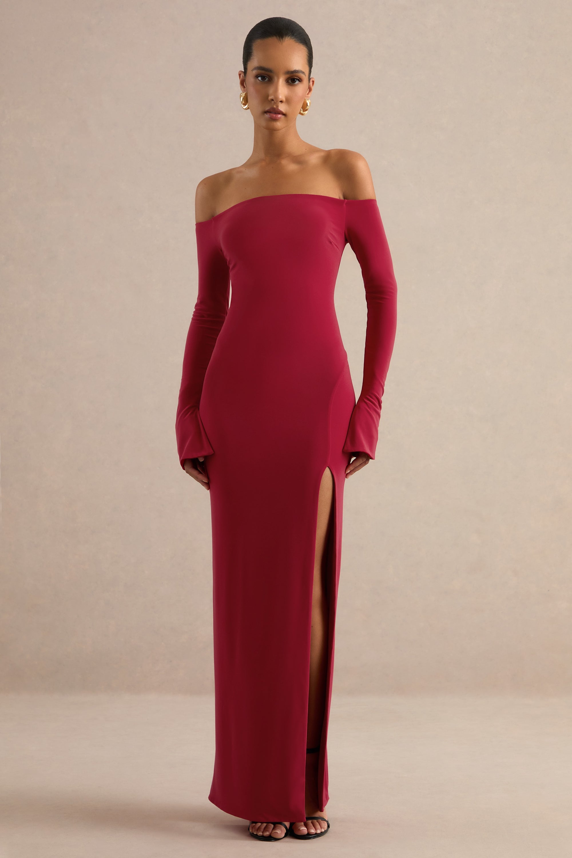 ECM_HR_CL138767100 - Liviae _ Red Bardot-Neck Maxi Dress With Bell Sleeves And Front Split 1.jpg