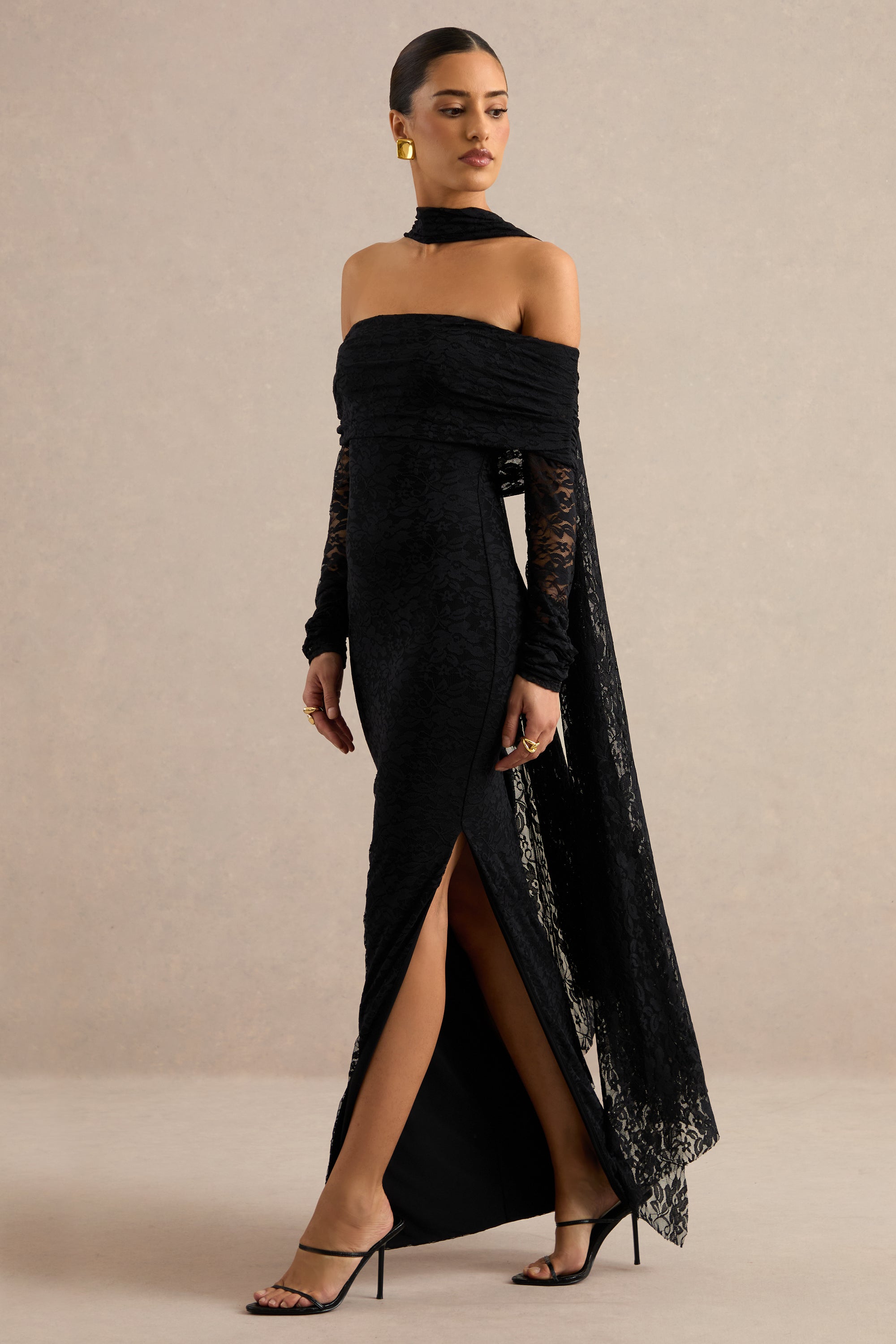ECM_HR_CL138772001 -  Maelora | Black Lace Bardot-Neck Maxi Dress With Scarf Detail 2.jpg