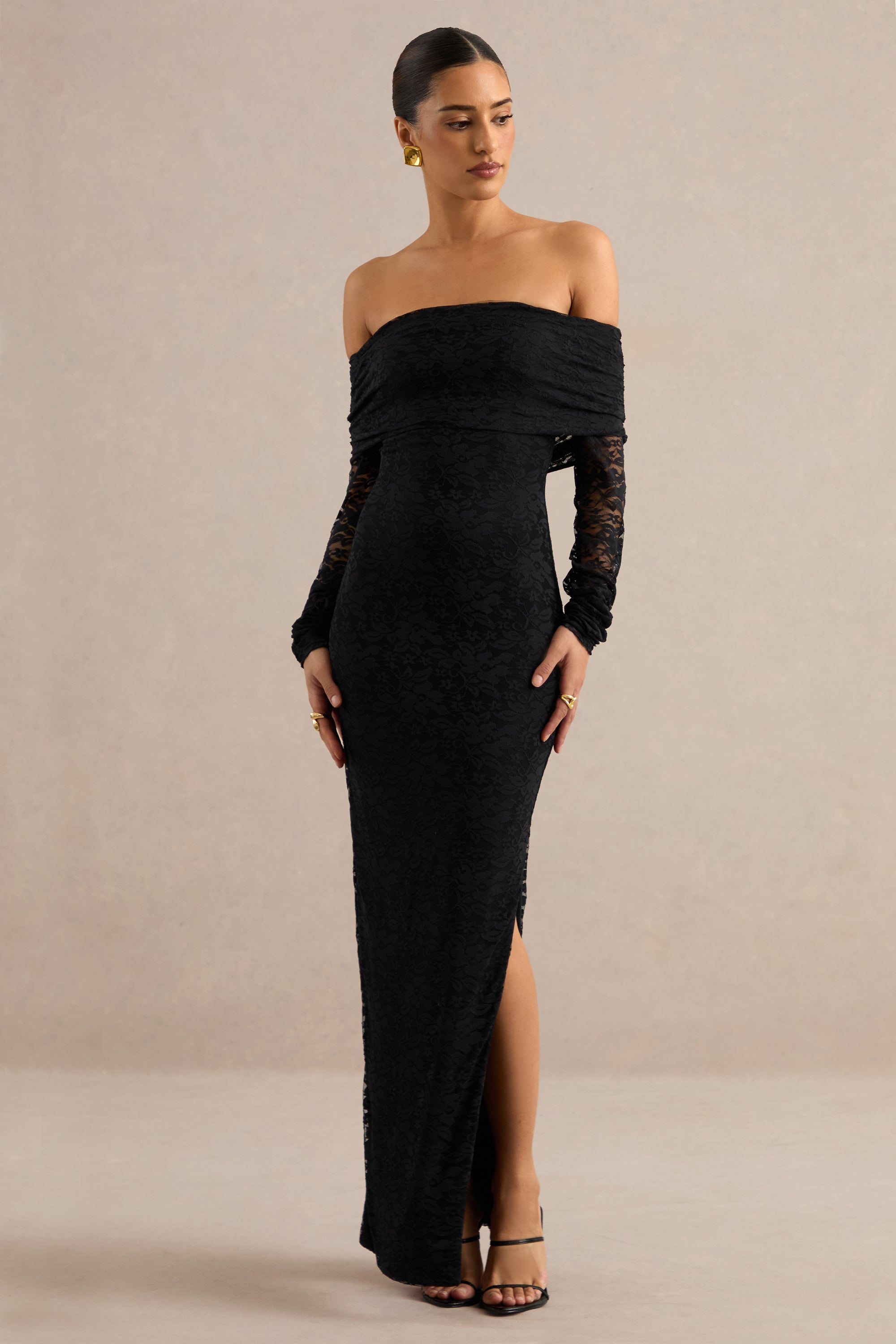 ECM_HR_CL138772001 -  Maelora | Black Lace Bardot-Neck Maxi Dress With Scarf Detail 3.jpg