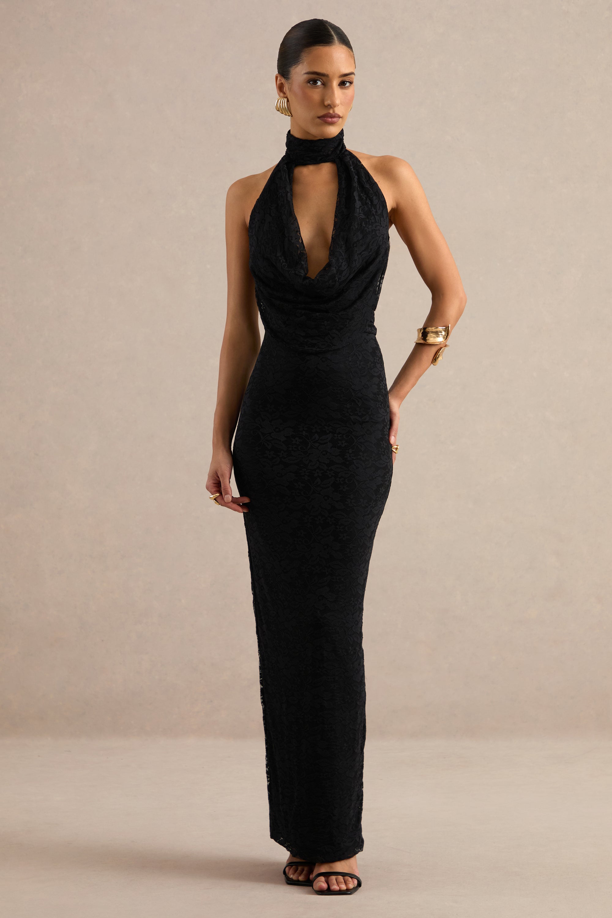 ECM_HR_CL138773001 - Magda | Black Lace Cowl Plunge-Neck Maxi Dress With Collar Detail 0.jpg