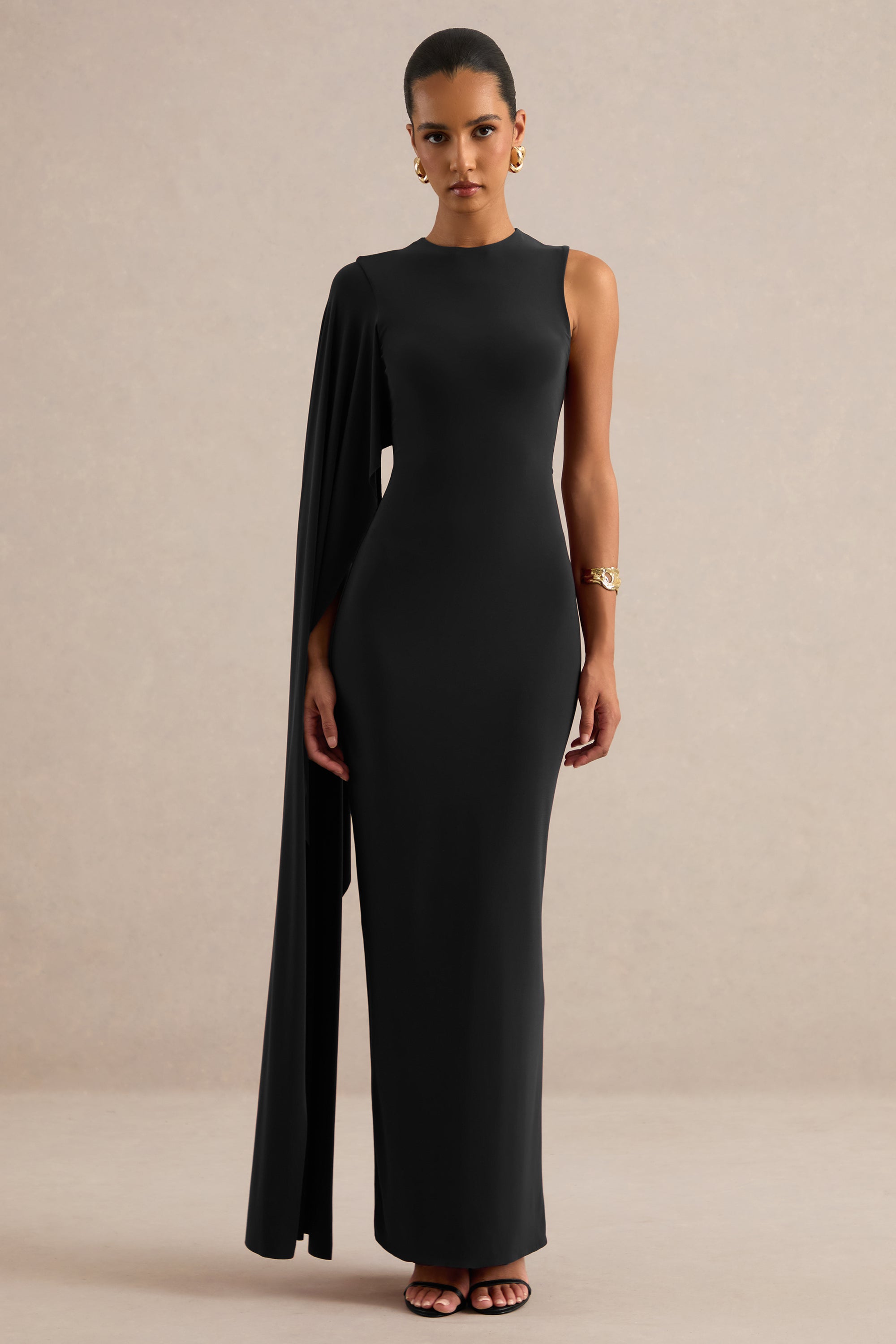 ECM_HR_CL138774001 - Maravelle | Black Round-Neck Maxi Dress With Cape Sleeve 2.jpg