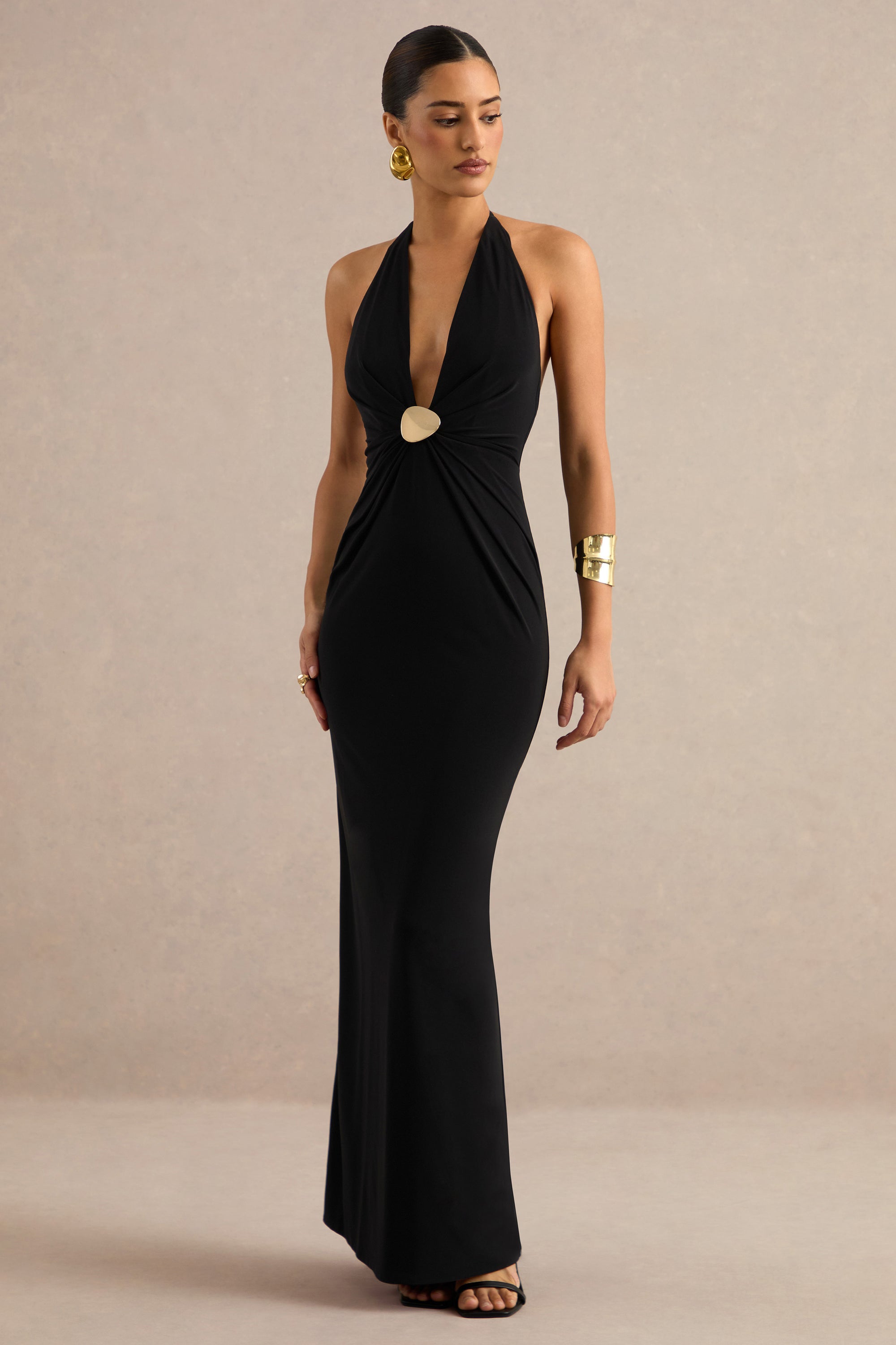 ECM_HR_CL138775001 - Maribelia _ Black Extreme Plunge-Neck Maxi Dress With Gold Detail 0.jpg