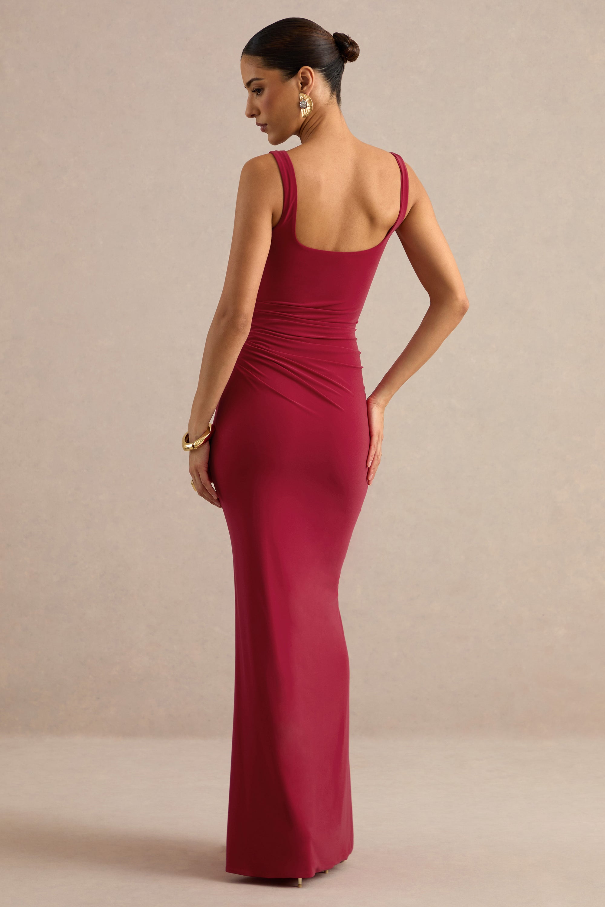 ECM_HR_CL138776100 - Elif _ Red Square-Neck Maxi Dress With Draped Detailing 5.jpg
