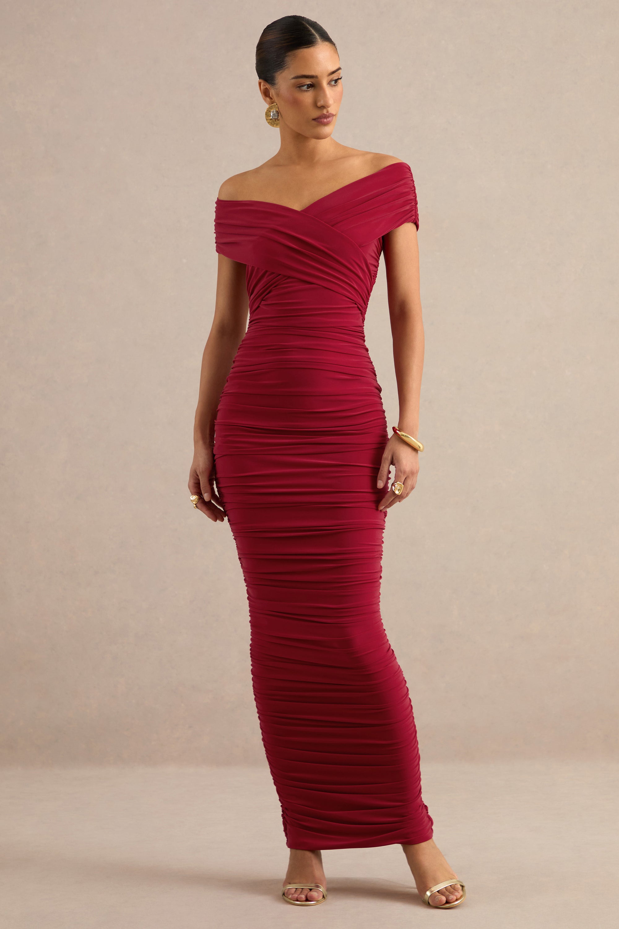 ECM_HR_CL138781100 - Evelora _ Red Wrapped Bardot-Neck Maxi Dress With Ruched Detailing 2.jpg