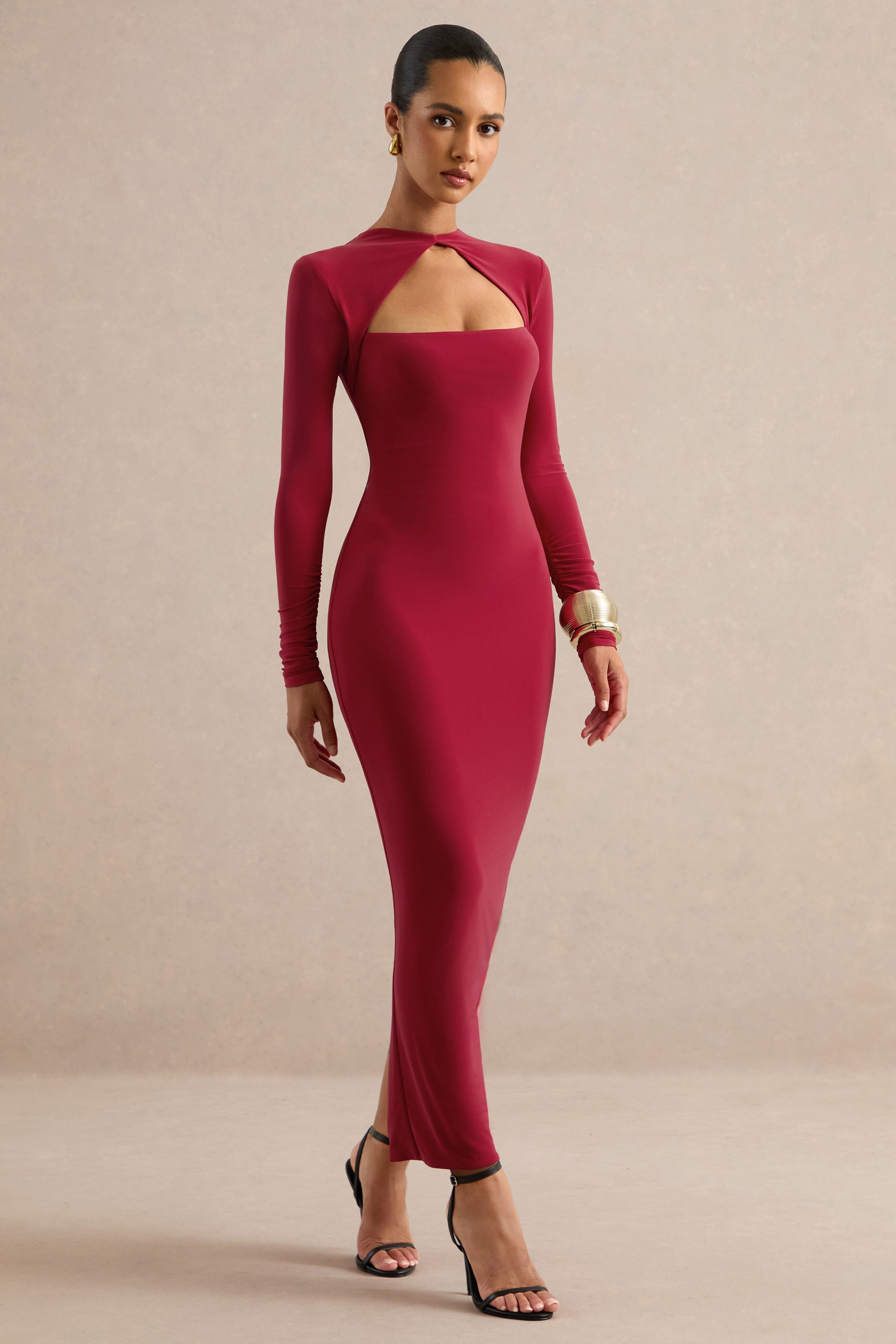 ECM_HR_CL138789100 -  Felicienne | Red Round-Neck Maxi Dress With Cut-Out 2.jpg