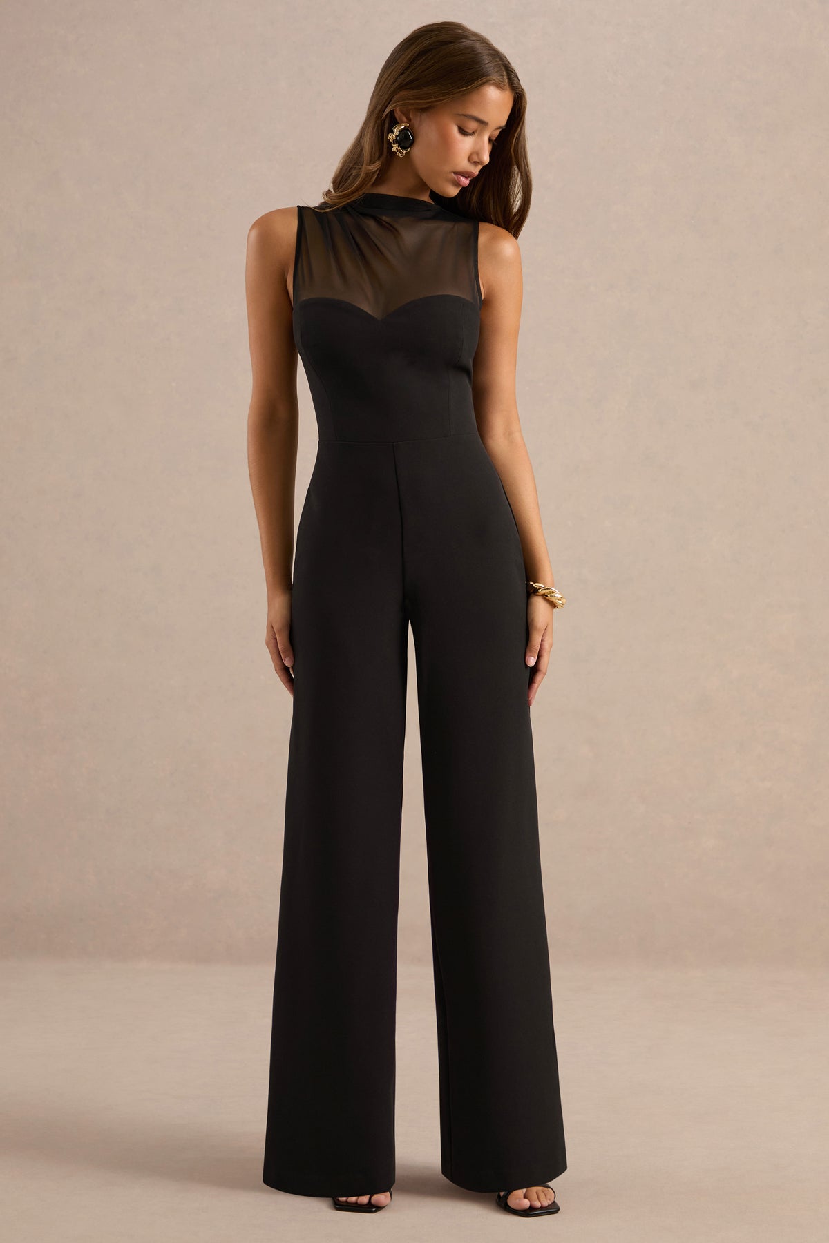 ECM_HR_CL138791001 -Neriah Black High-Neck Jumpsuit With Sheer Detail And Draped Detailing1.jpg