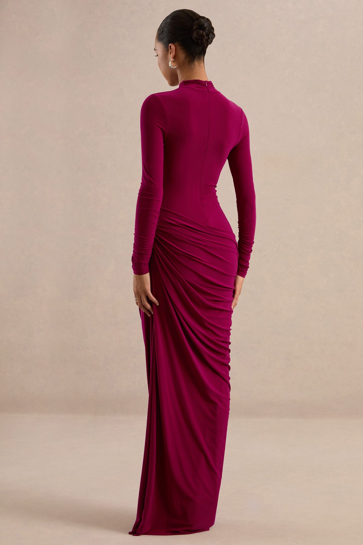 ECM_HR_CL138809102 - Zelara Burgundy High-Neck Maxi Dress With Draped Detailing5.jpg