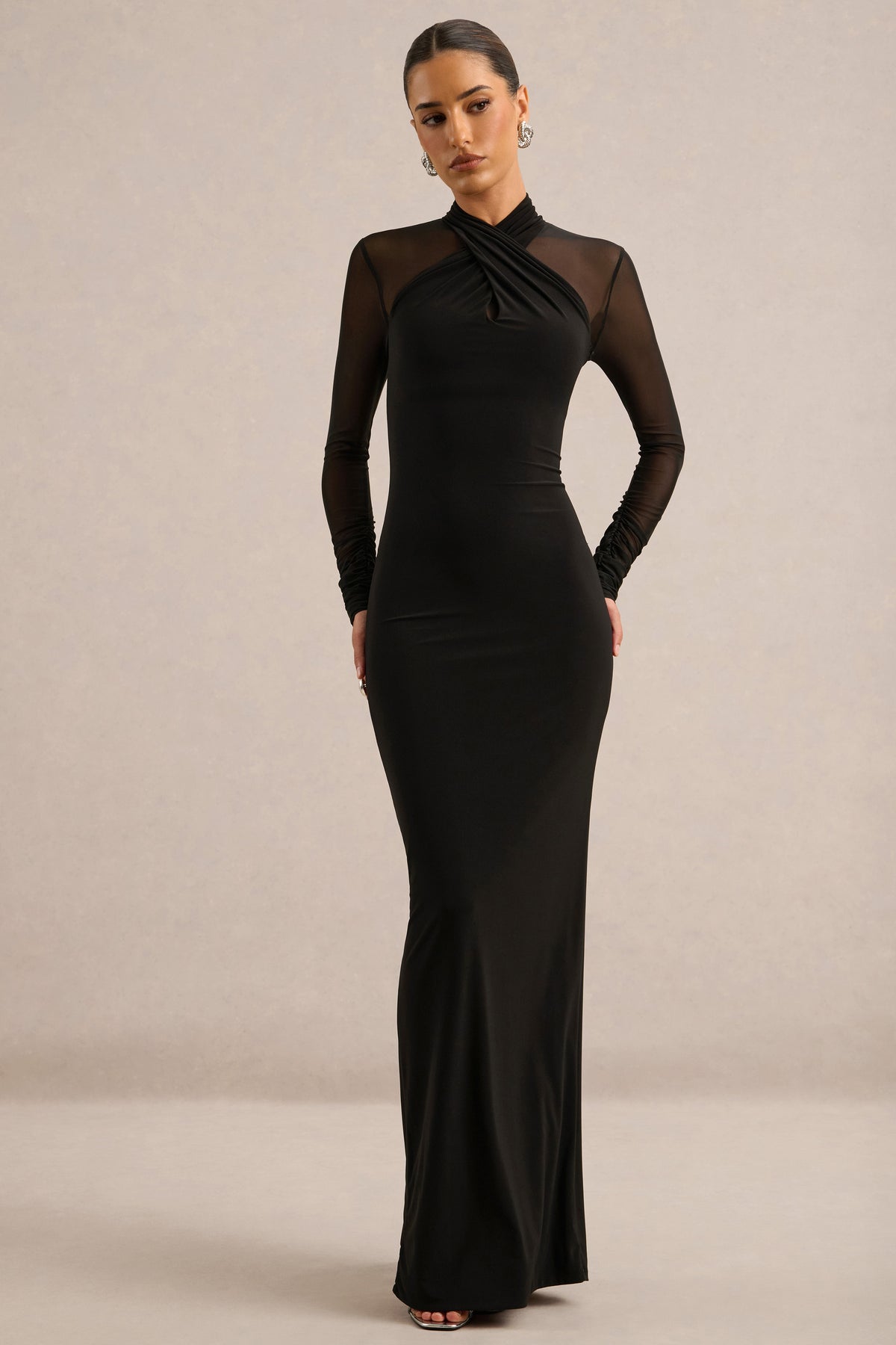 ECM_HR_CL138820001 - Fiorella _ Black Halter Neck Maxi Dress with Mesh Sleeves2.jpg