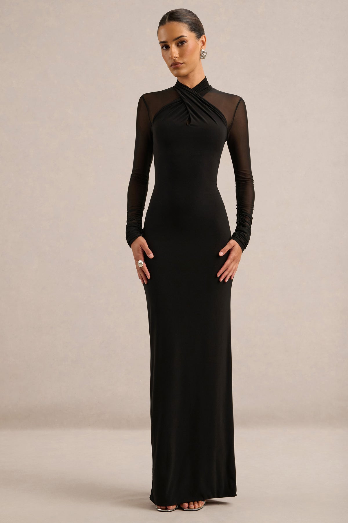 ECM_HR_CL138820001 - Fiorella _ Black Halter Neck Maxi Dress with Mesh Sleeves3.jpg