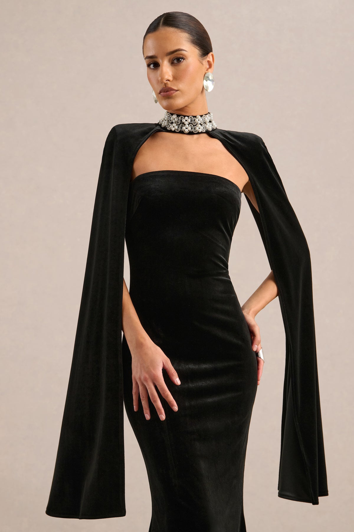 ECM_HR_CL138859001 - Casandera _ Black Velvet Embellished High Neck Long Sleeve Cape +3.jpg
