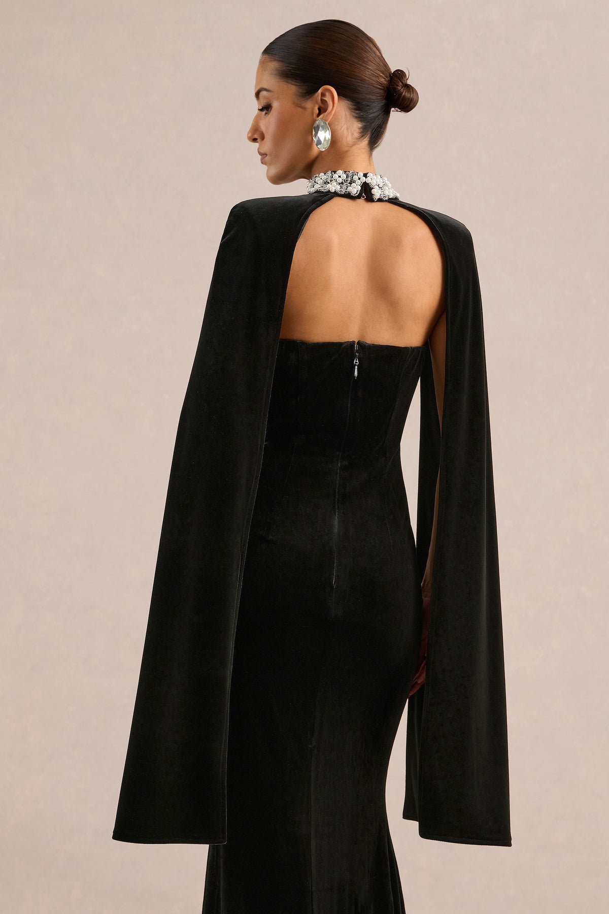 ECM_HR_CL138859001 - Casandera _ Black Velvet Embellished High Neck Long Sleeve Cape +5.jpg