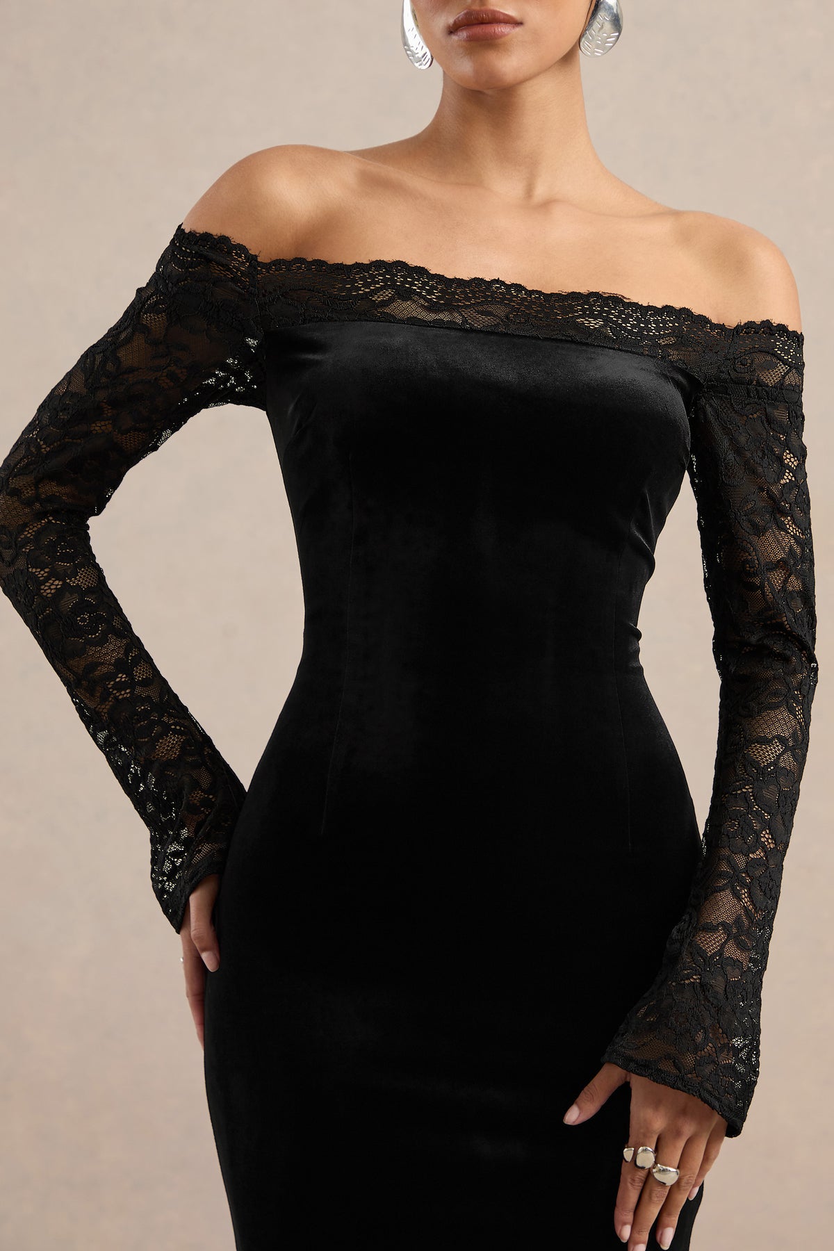 ECM_HR_CL138860001 - Laura _ Black Velvet Bardot Maxi Dress With Lace Long Sleeves3.jpg