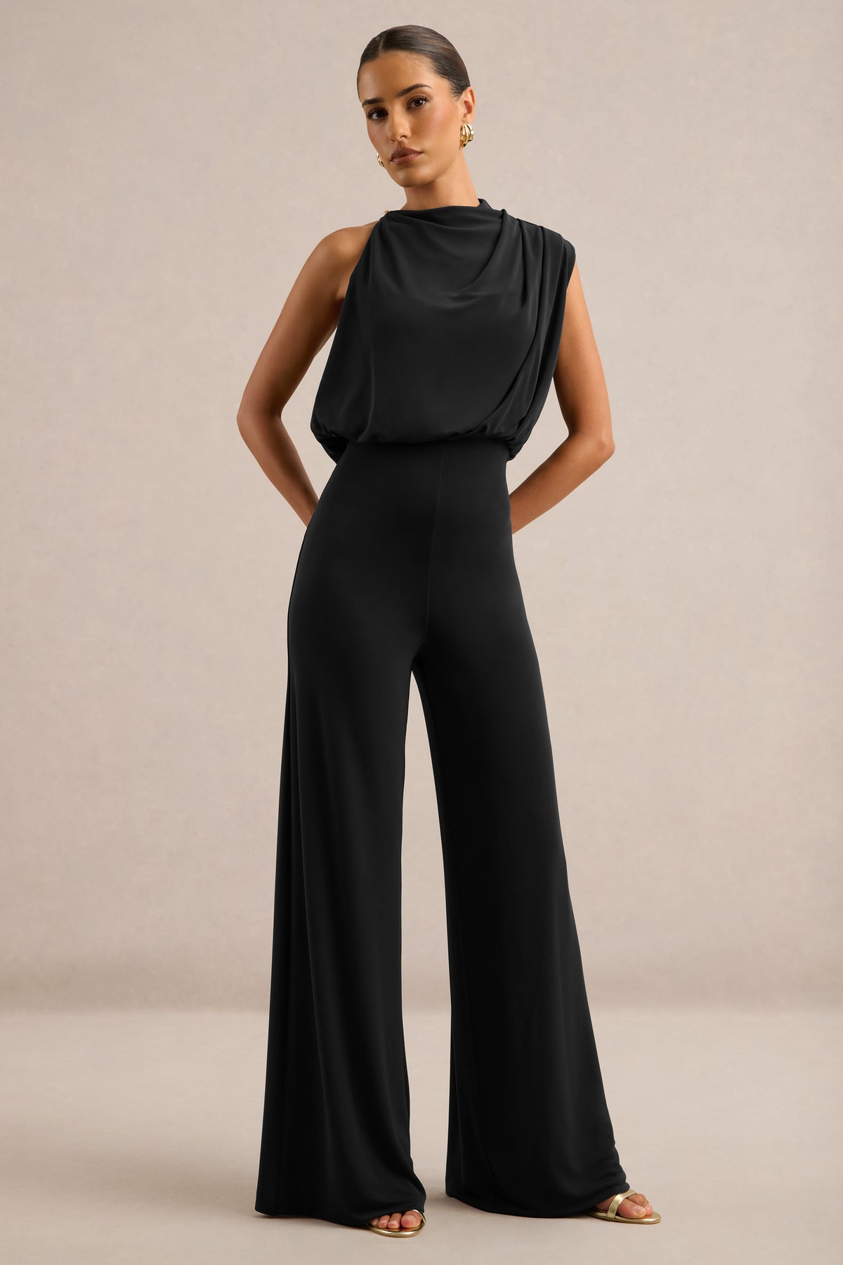 ECM_HR_CL139176001 - Vianista Black High Neck Jumpsuit With Gathered Detailing2.jpg