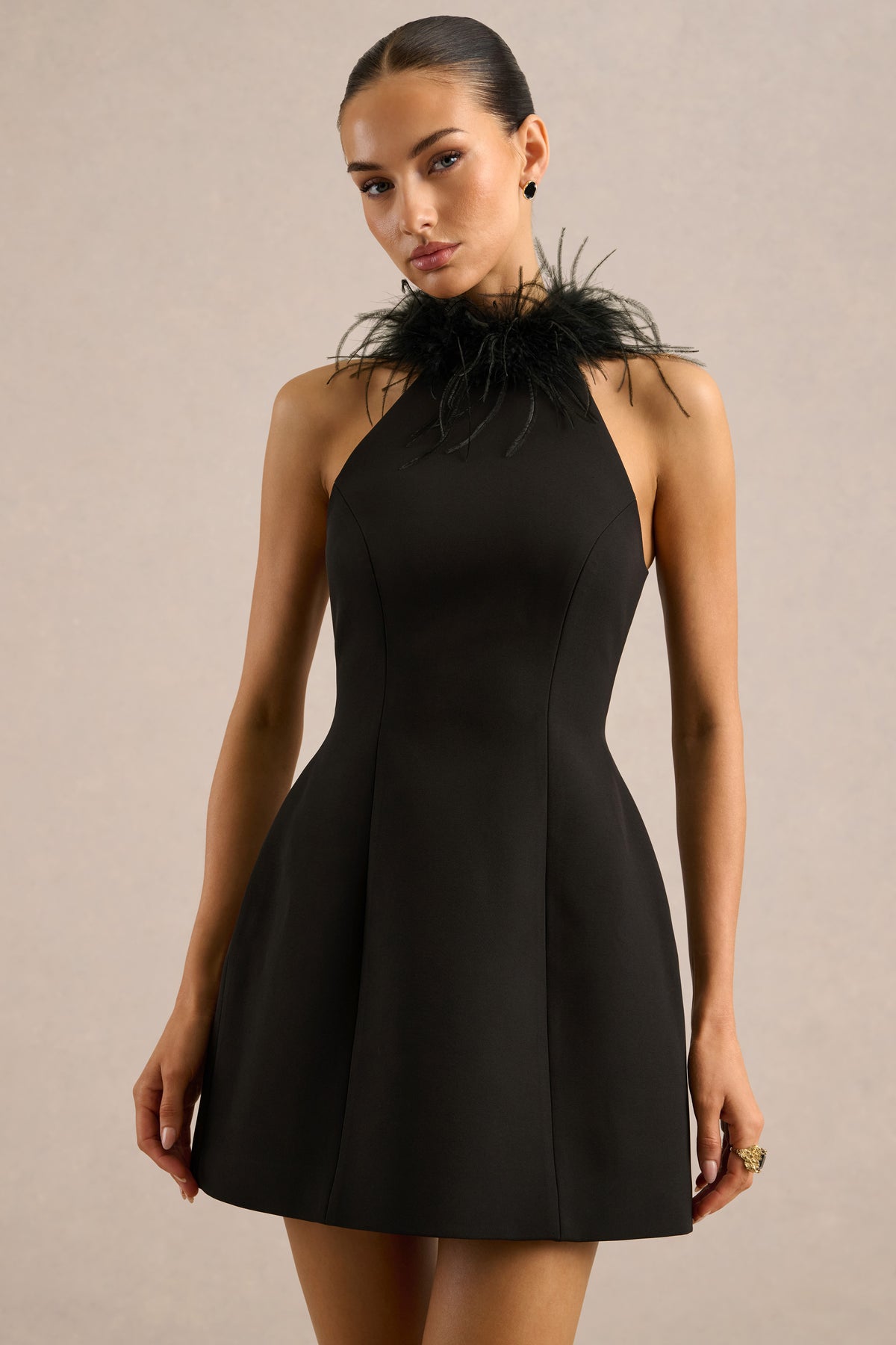 ECM_HR_CL139185001 - Vela _ Black High Neck Mini Dress With Feather Detailing2.jpg