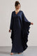 Alohi | Robe Longue en Satin Bleu Marine à Décolleté Plongeant et Cape