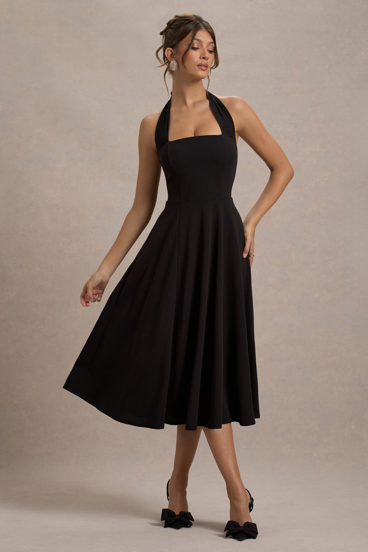 Auburn | Black Halter Skater Midi Dress