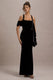 Charlize | Robe Longue Drapée Dos Nu en Velours Noir