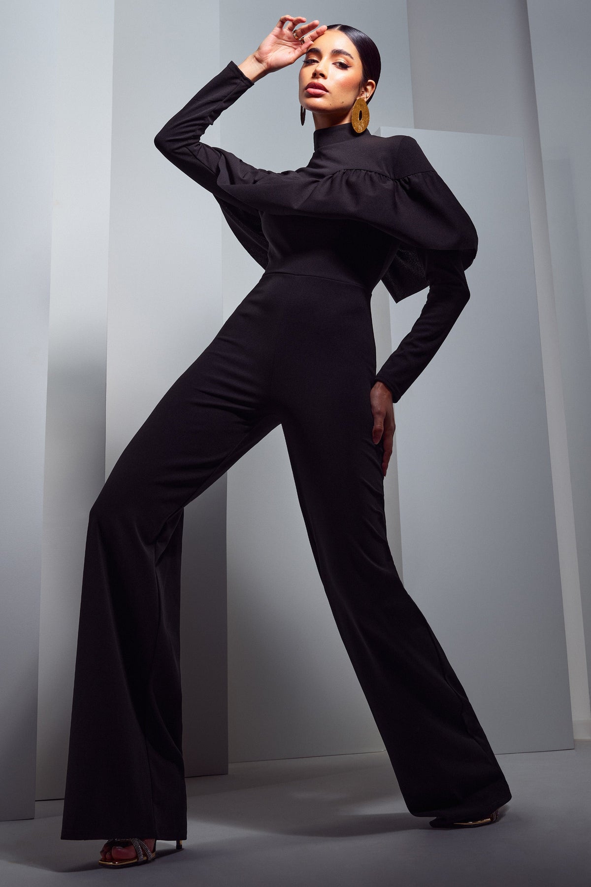 For The Frill | Black High-Neck Straight-Leg Jumpsuit With Frills