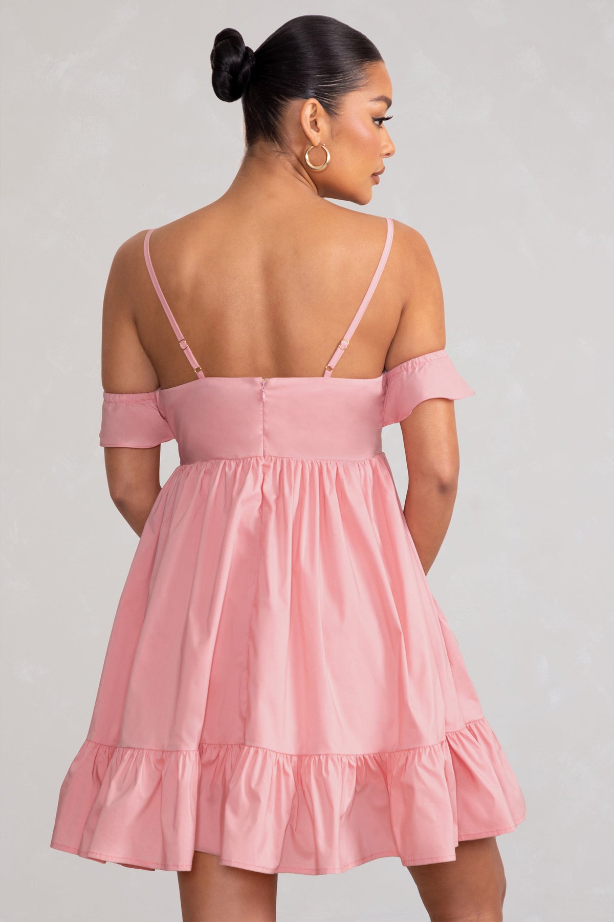 Kai Blush Cami Babydoll Maternity Mini Dress With Ruffle Cold Shoulder Sleeves US 12 BLUSH