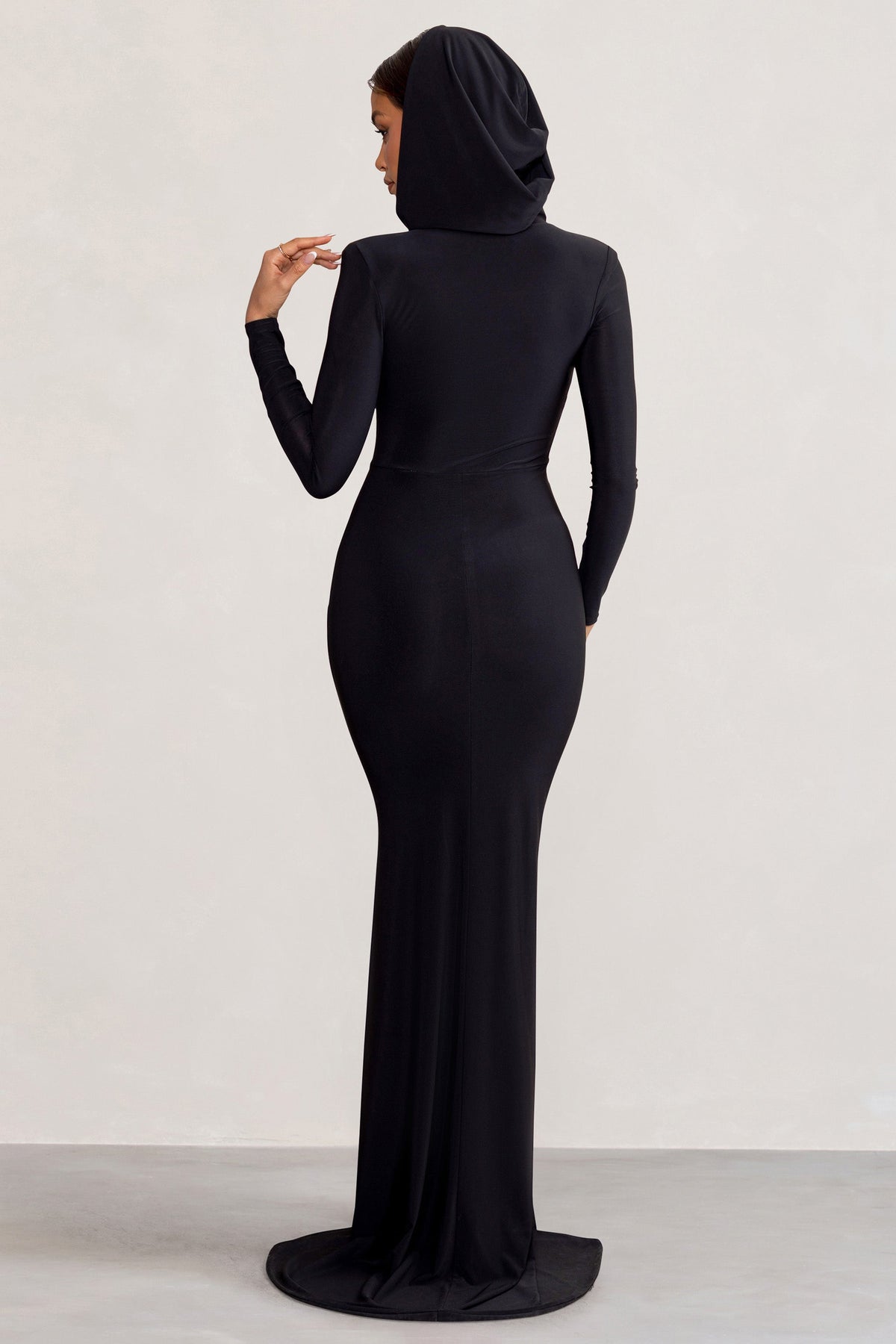 Adore | Black Long Sleeve Plunge Maxi Dress with Hood