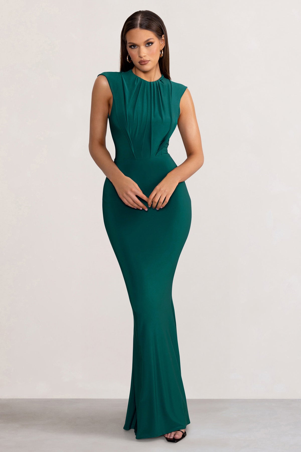 Phoenix | Bottle Green Sleeveless Maxi Dress with Hood