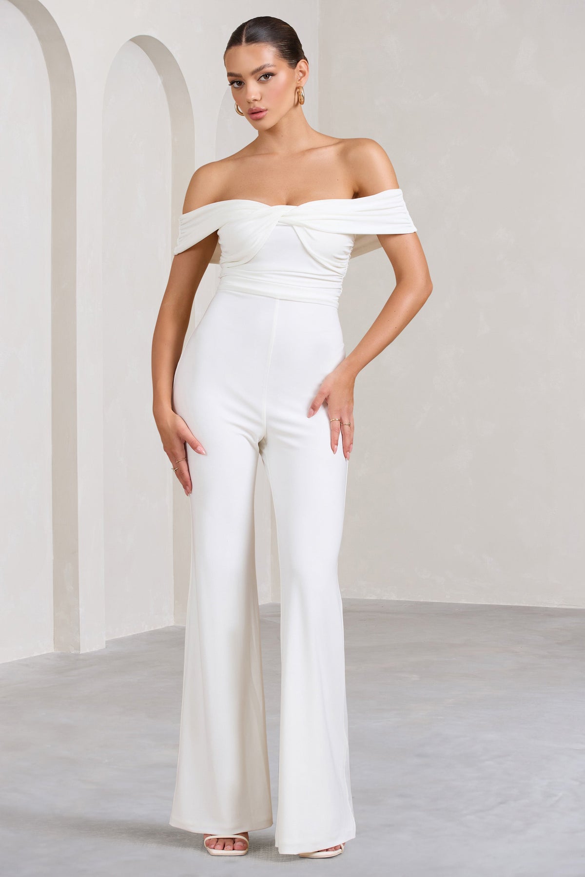 Recognition | White Off The Shoulder Ruched Jumpsuit