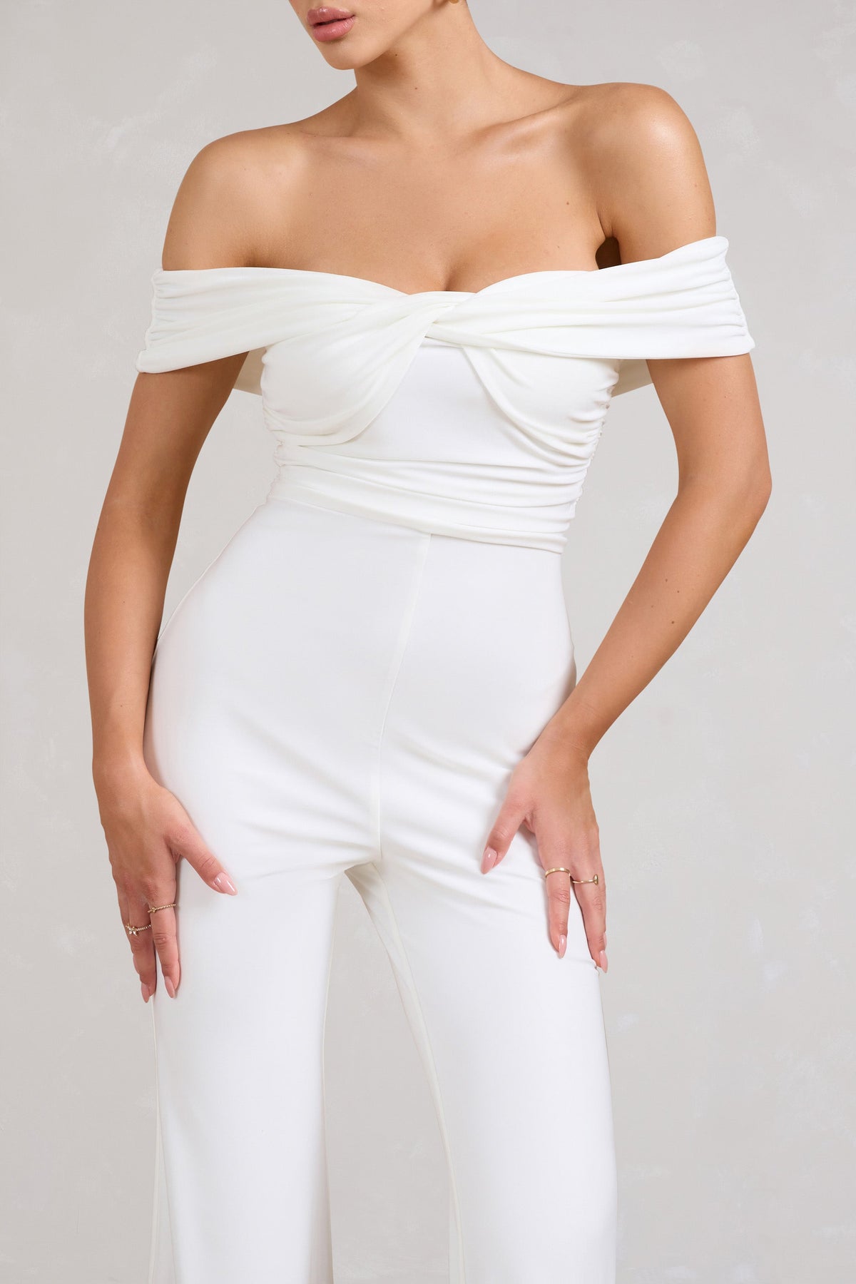 Recognition | White Off The Shoulder Ruched Jumpsuit