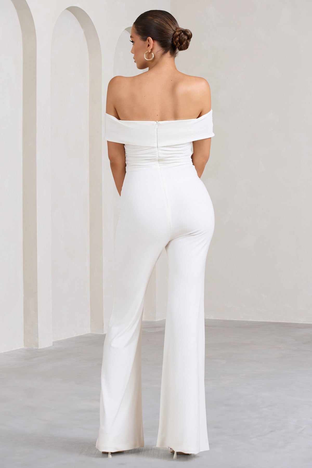 Recognition | White Off The Shoulder Ruched Jumpsuit