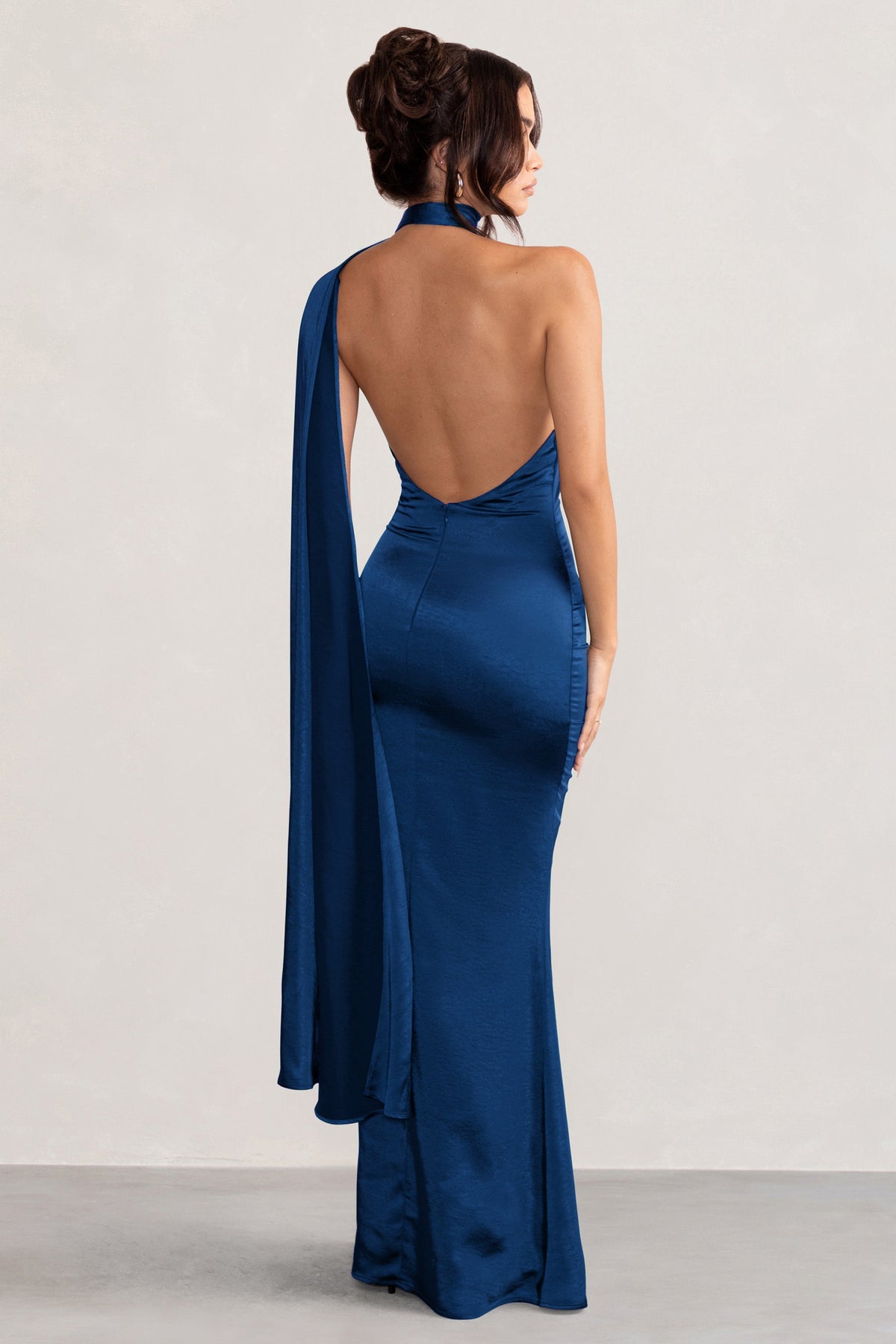 Mademoiselle | Navy Asymmetric Scarf Neck Backless Maxi Dress