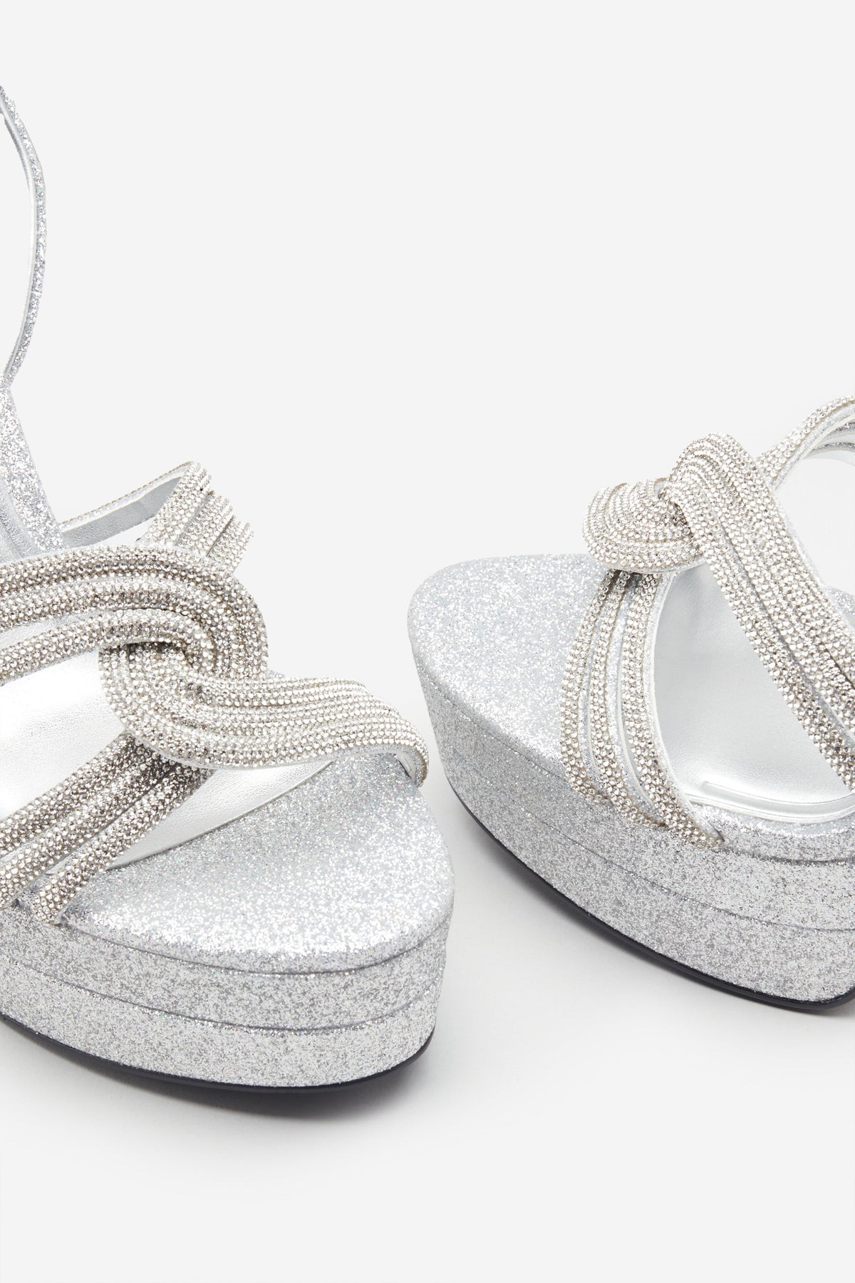 Doll Drama | Silver Glitter Diamante Strappy Platform Heels