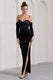 Meribel | Robe longue en velours et satin bleu marine à manches longues et corset
