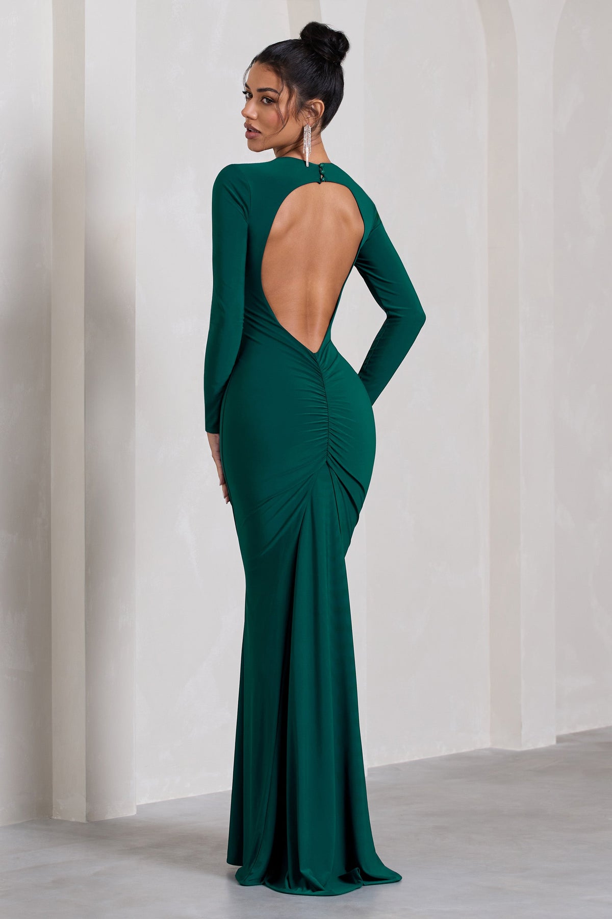 Starring | Bottle Green  Long-Sleeve Backless  Maxi Dress