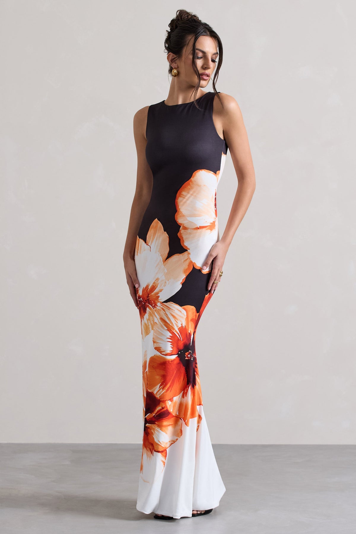 Orange floral maxi dress clearance