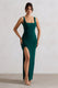 Kate | Robe longue vert bouteille à encolure carrée avec dos plongeant et fente sur les côtés