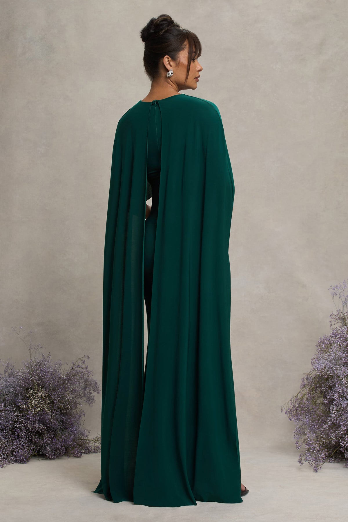 Padma | Bottle Green Draped Maternity Maxi Dress With Cape Sleeves