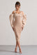 Couture Client | Robe mi-longue champagne à dos nu et manches bouffantes