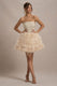 Peaches | Champagne Strapless Mini Dress With Volume Feather Hem