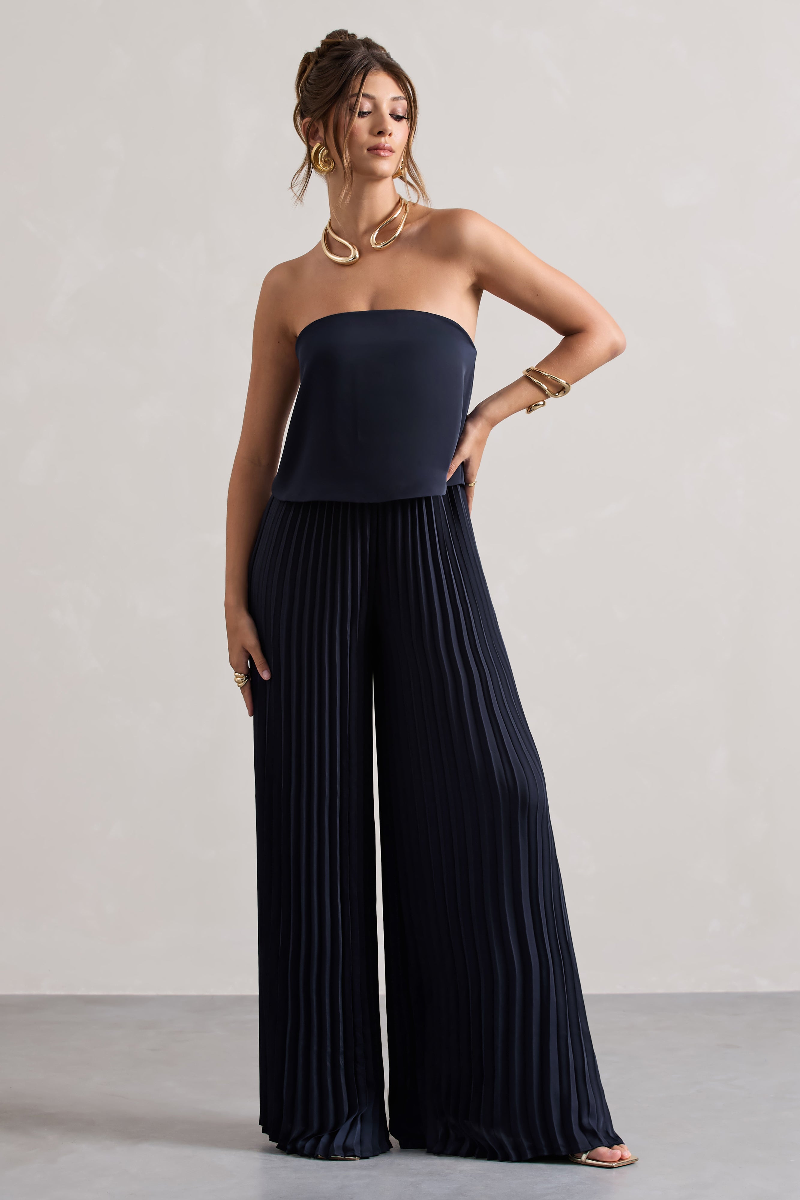 REISS☆Lois Navy Strapless Belted Wide Leg Jumpsuit【UK発】 Reiss Lois Navy Strapless Belted Wide Leg Jumpsuit | REISS