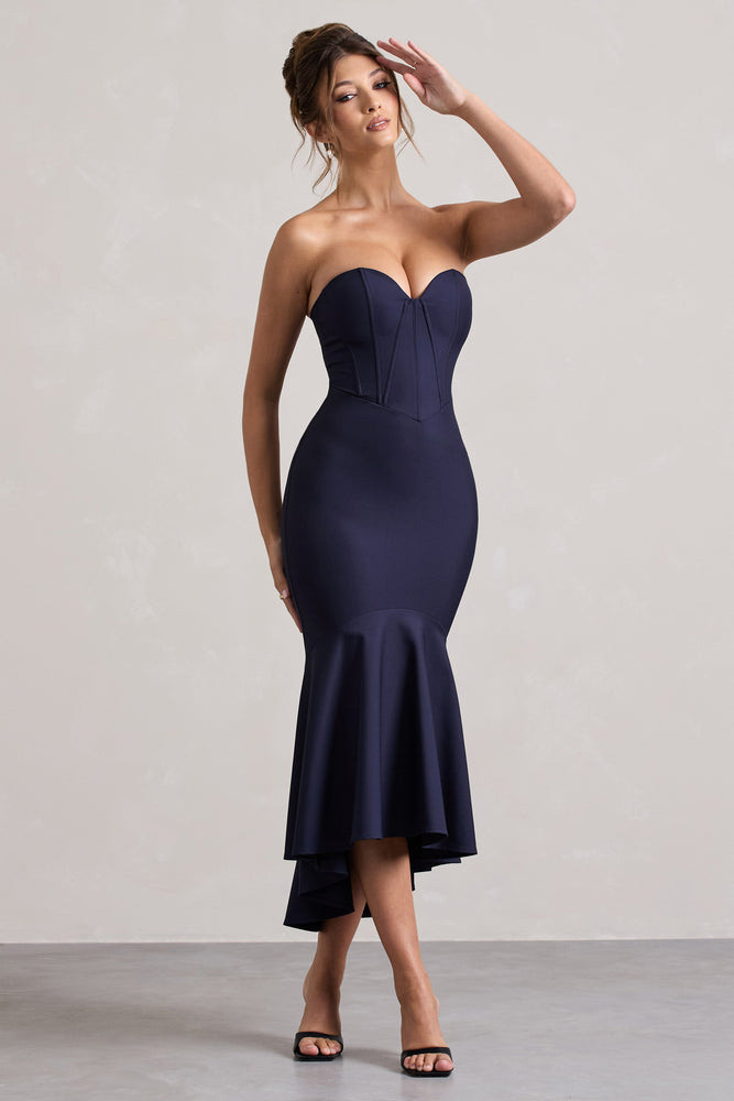 Daylight Navy Corset High Low Midi Dress