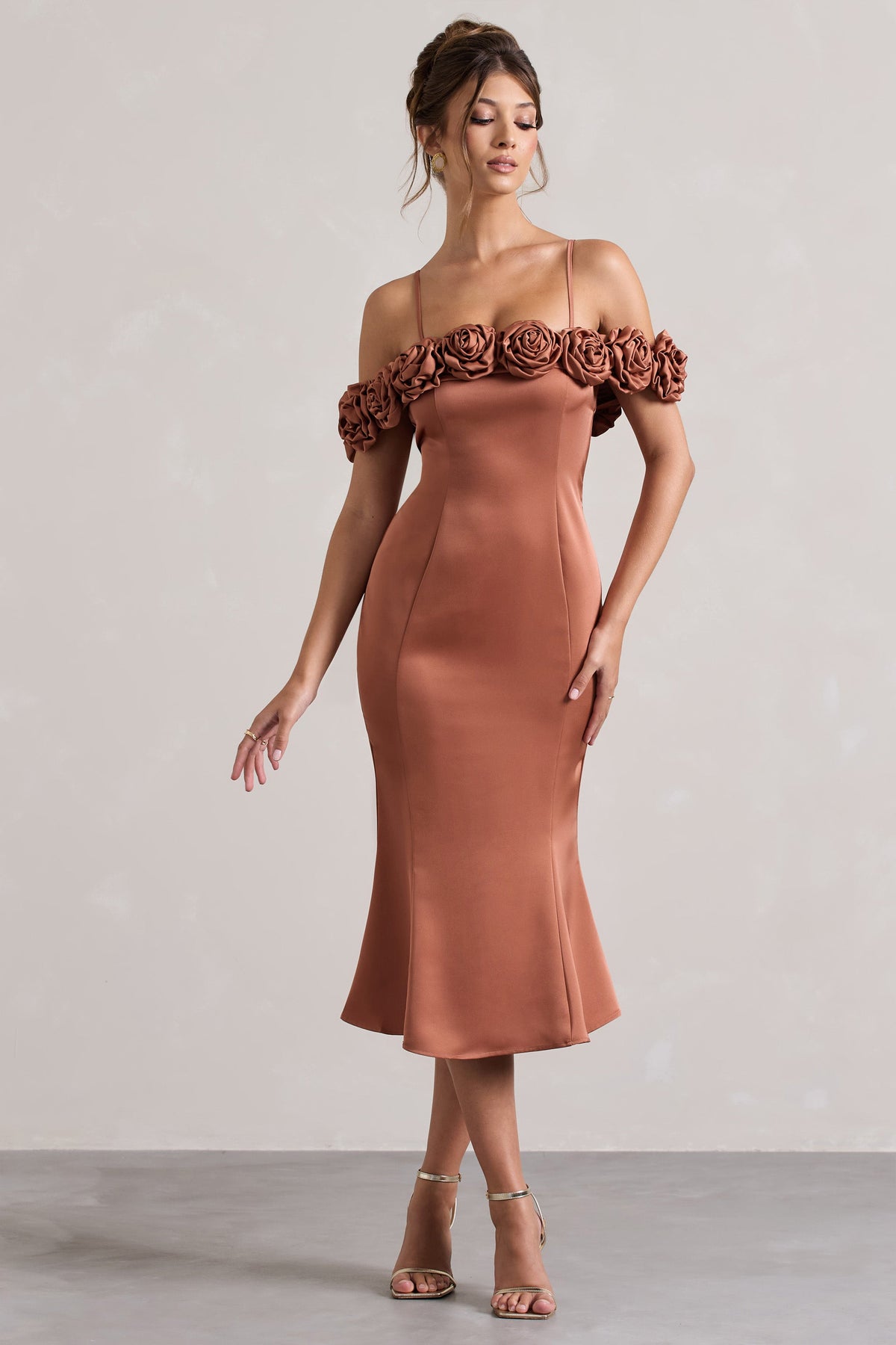 Satin floral midi dress clearance