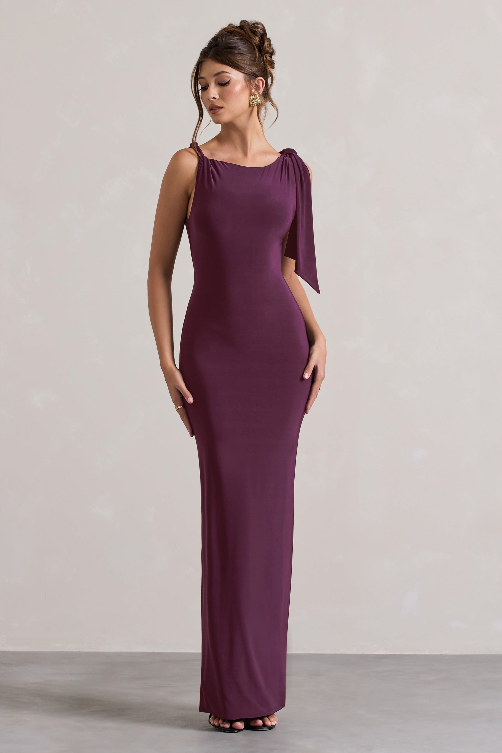 Kacey | Robe longue prune à nœud torsadé