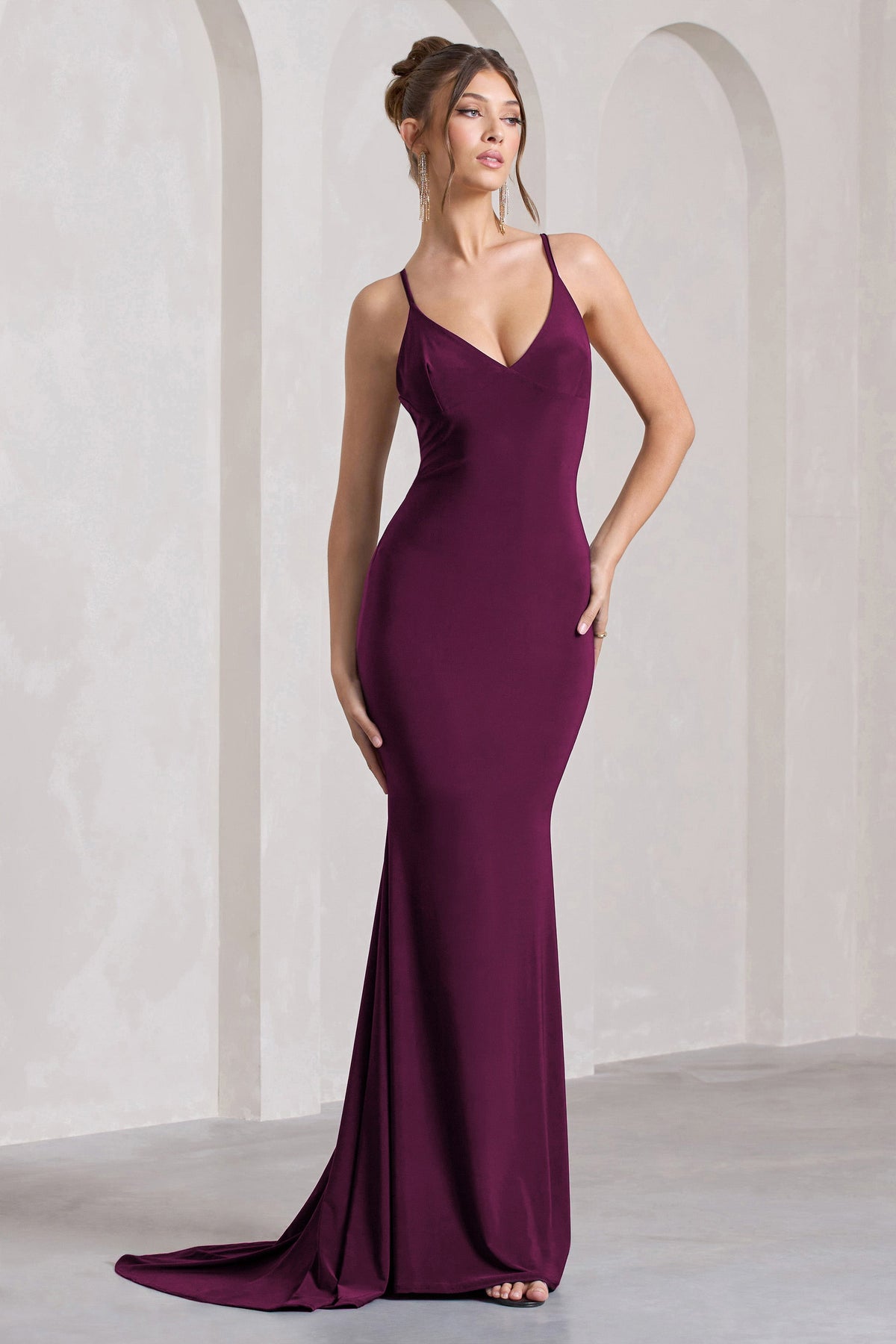 Lucky Number | Plum Cross Back Fishtail Maxi Dres