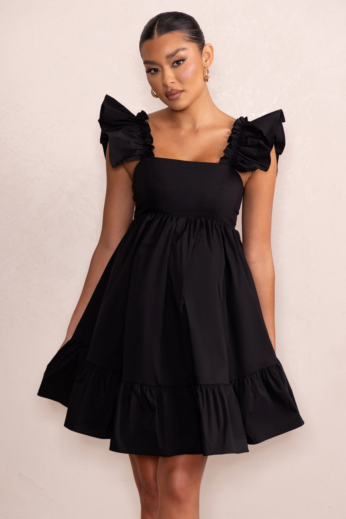 Dolly Daze | Black Maternity Ruffle Mini Dress