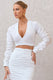 Sundown | Chemise courte blanche cache-cœur a manches froncees