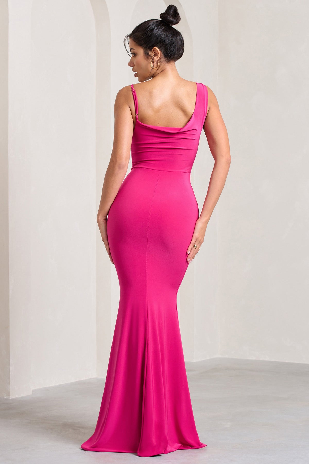 Phantasy | Robe longue rose à col asymétrique