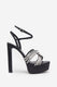 Doll Drama | Talons plateforme à lanières en satin noir avec strass