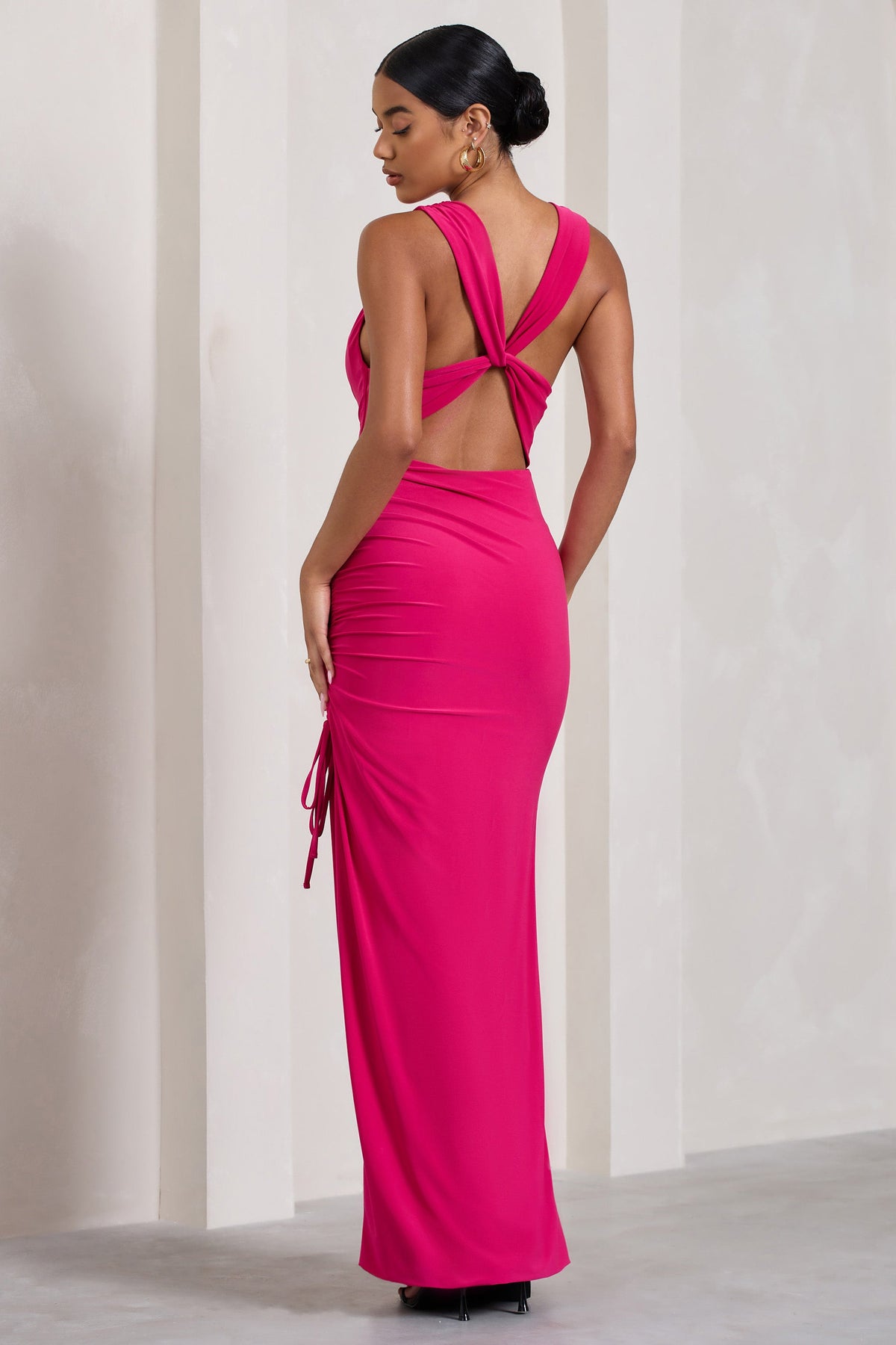 Luminescent | Fuchsia Pink Cowl-Neck Split Maxi Dress